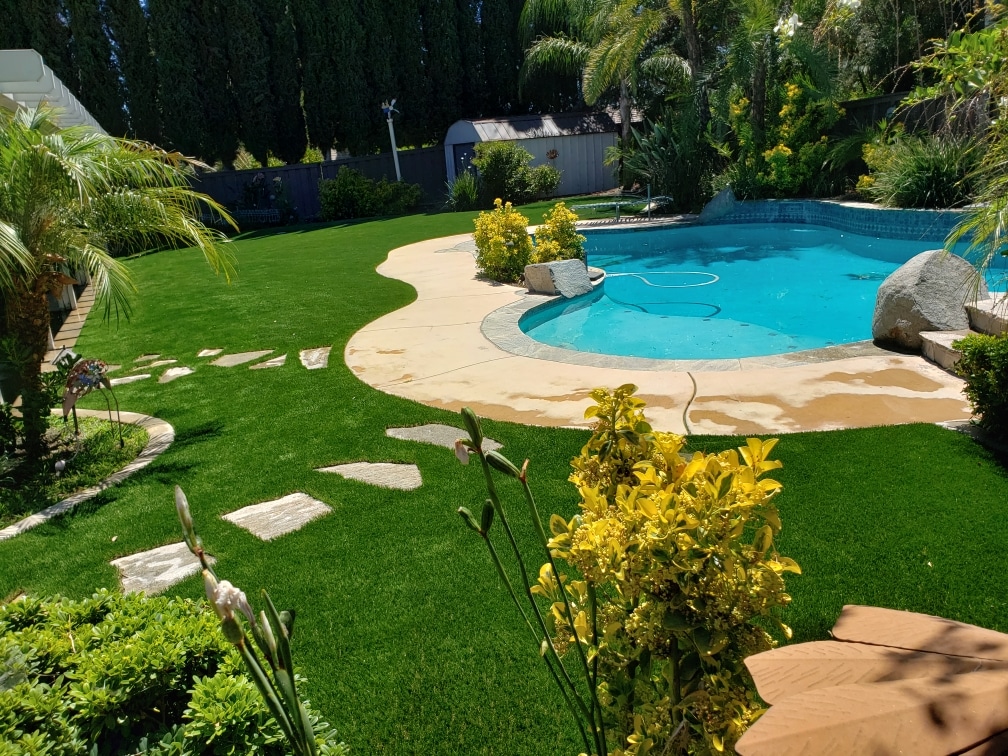San Diego CA Backyard Pet Friendly Artificial Grass Around Pool by ProLawn